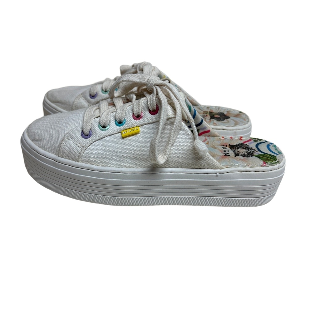 Farm Rio Sneakers White Platform Lace‎ Up Canvas Rainbow Tennis Mule Womens 38 - Picture 10 of 10